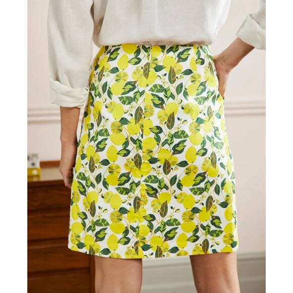 Boden Lemon Mini Skirt Printed Citrus US 16 18 R Fruit Yellow Plus Cotton Pencil - Picture 2 of 6